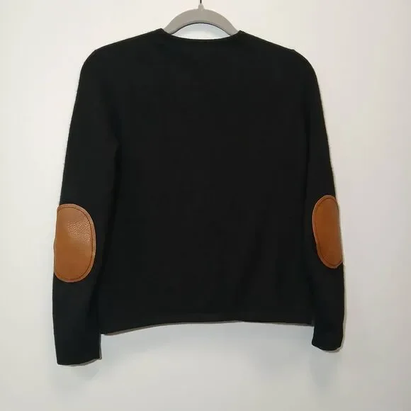 Lord Taylor womens small sweater 100% cashmere cardigan black leather patches - Picture 4 of 9